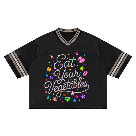 Eat your vegetables jeweled Boxy Striped Soccer Jersey
