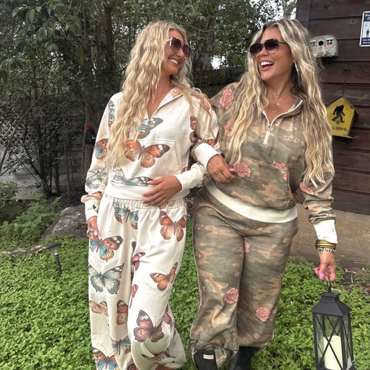 pre order camo and butterfly easy does it pullover and jogger set
