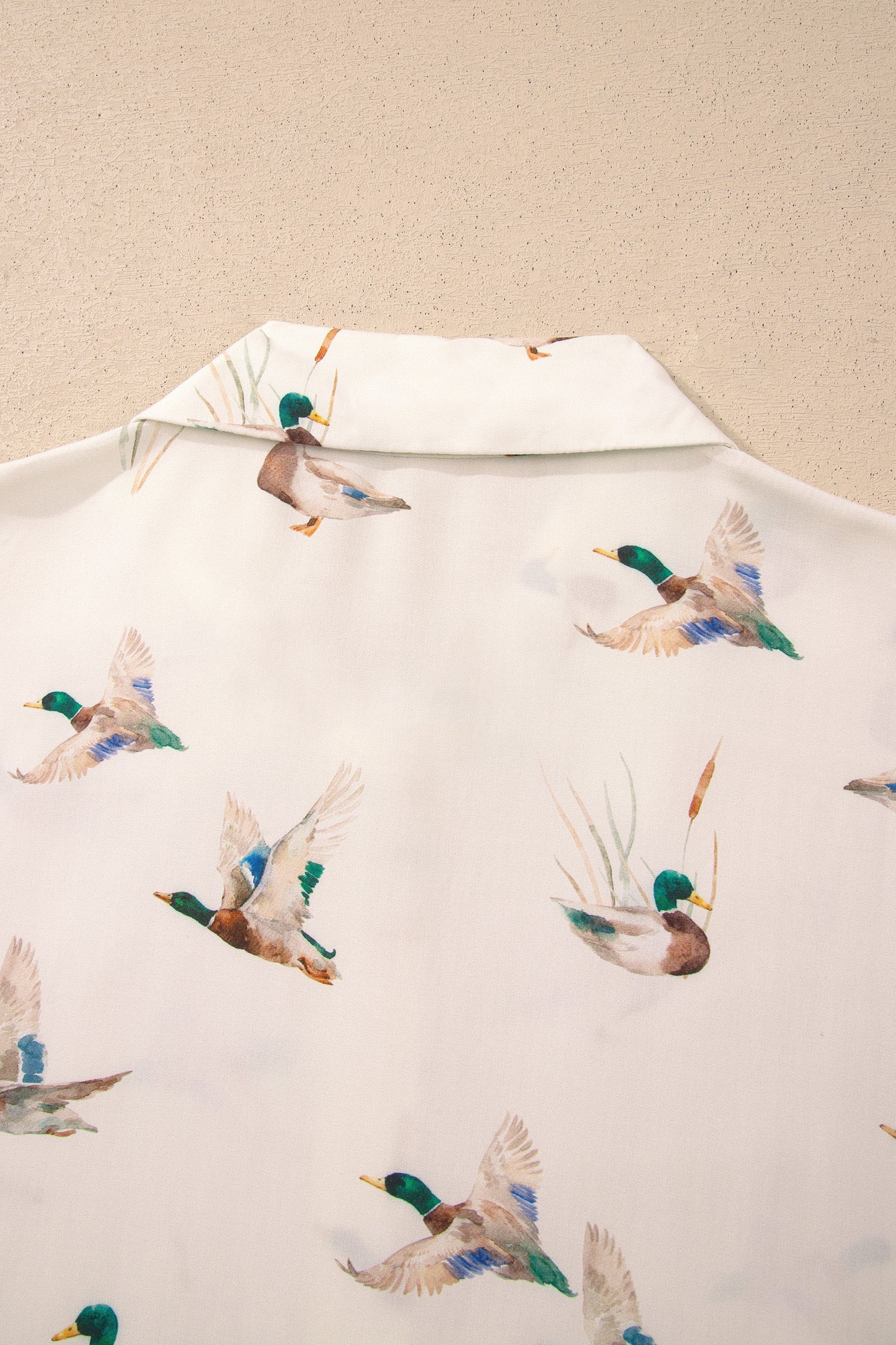 Beige Mallard Print Shirt Style Short Two Piece Set