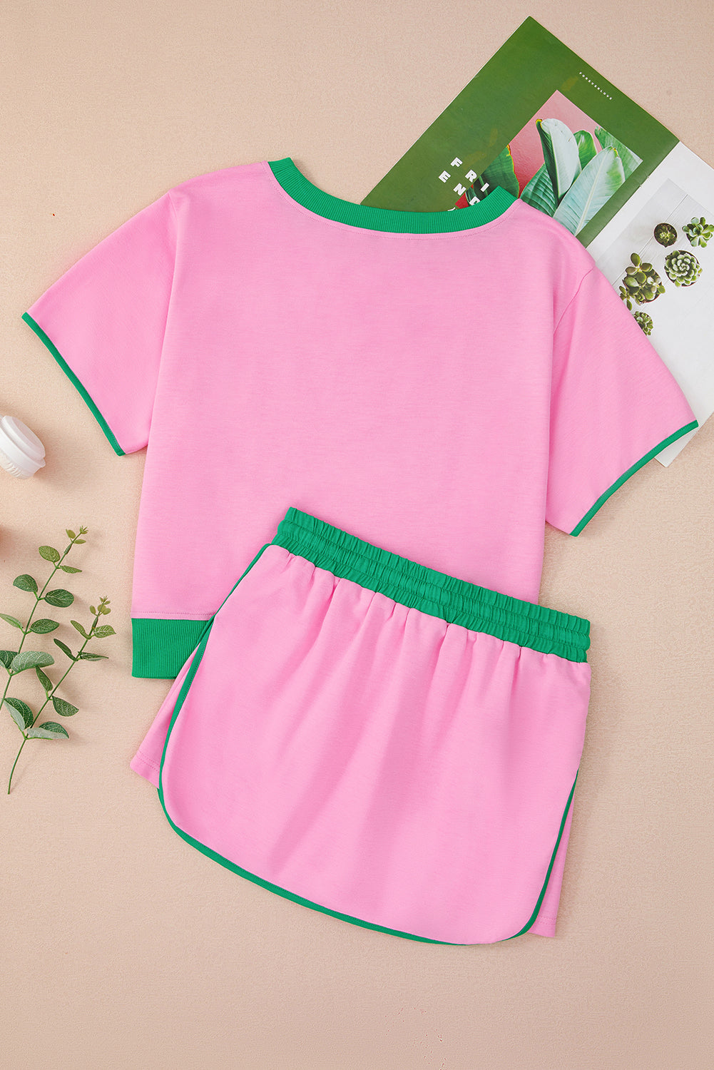 Black Colorblock Edge Drop Shoulder T Shirt and Skort 2Pcs Set