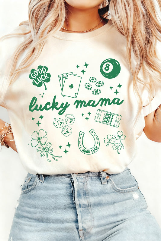 White lucky mama Playful Graphic Tee