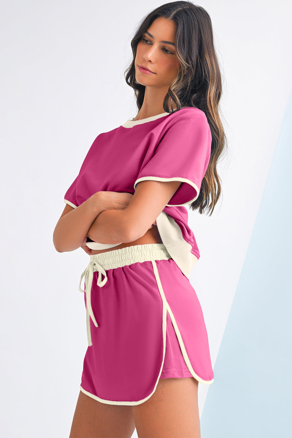 Black Colorblock Edge Drop Shoulder T Shirt and Skort 2Pcs Set