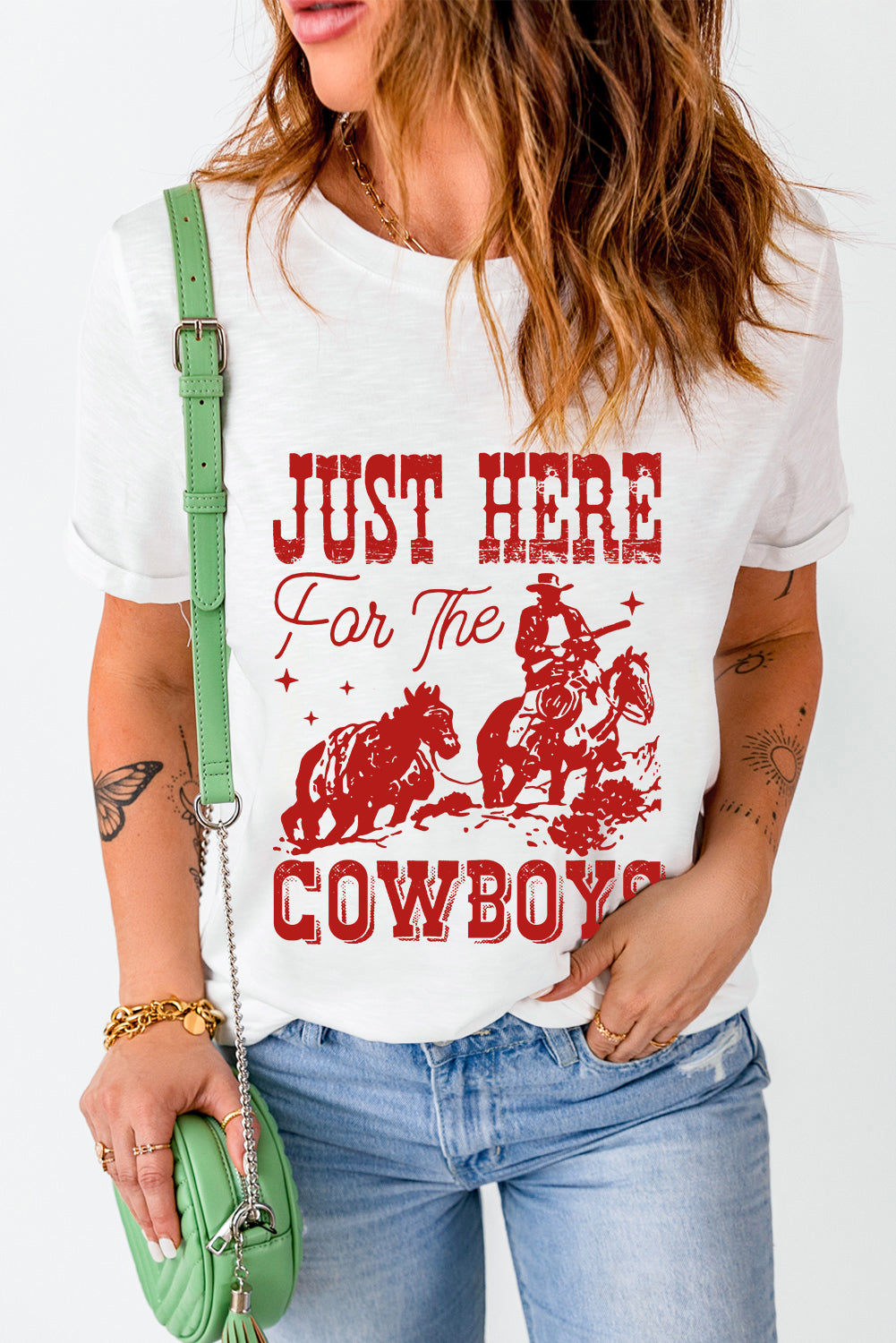 JUST HERE For THE COWBOY Crew Neck T Shirt