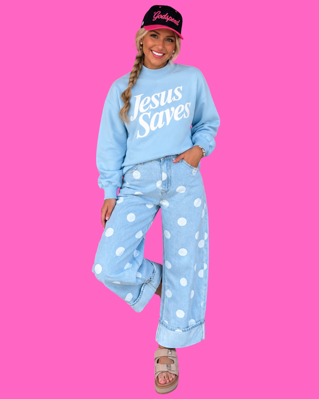 Sky Blue or Brown Polka Dot Jeans