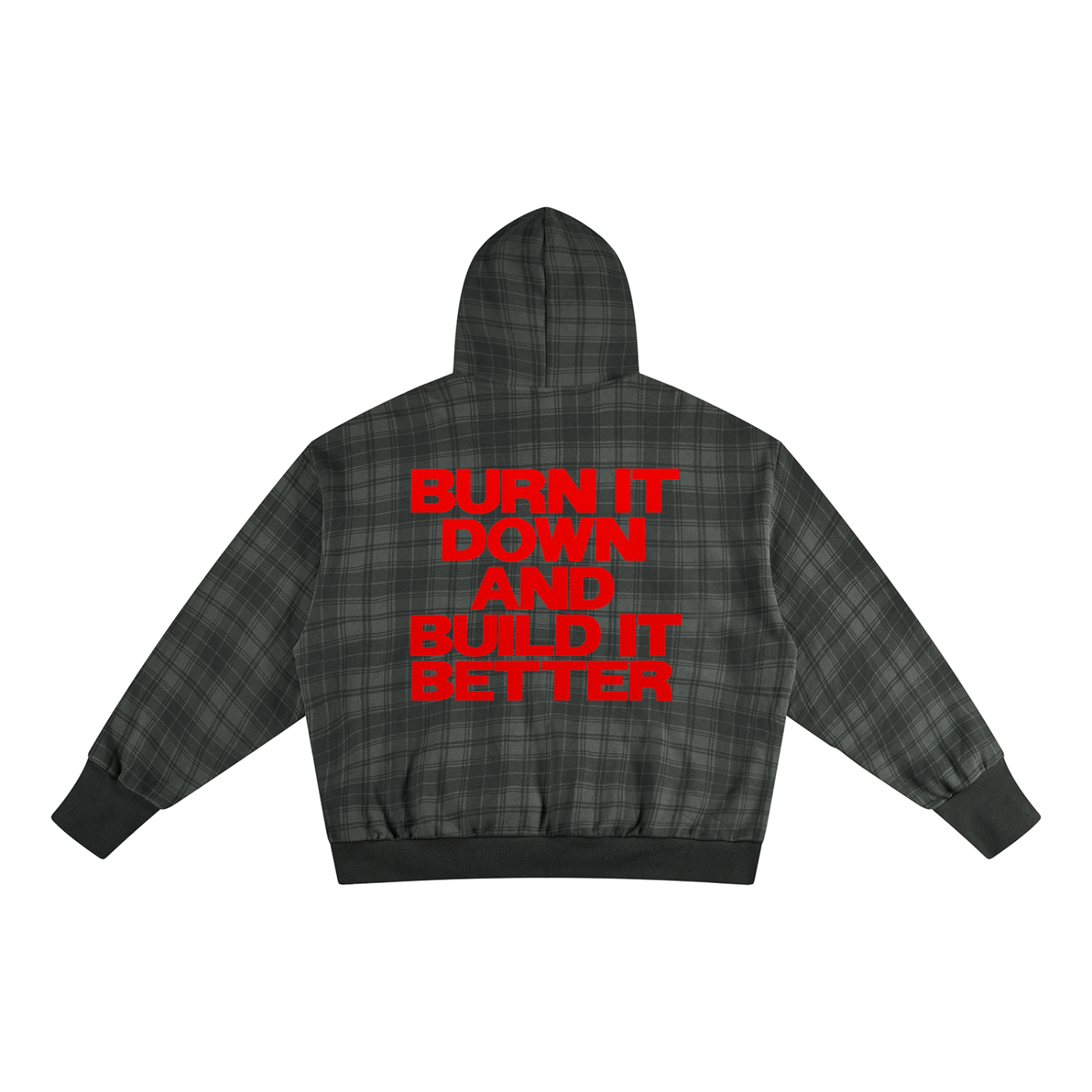 Burn it down and build it better Plaid Color Block Hoodie
