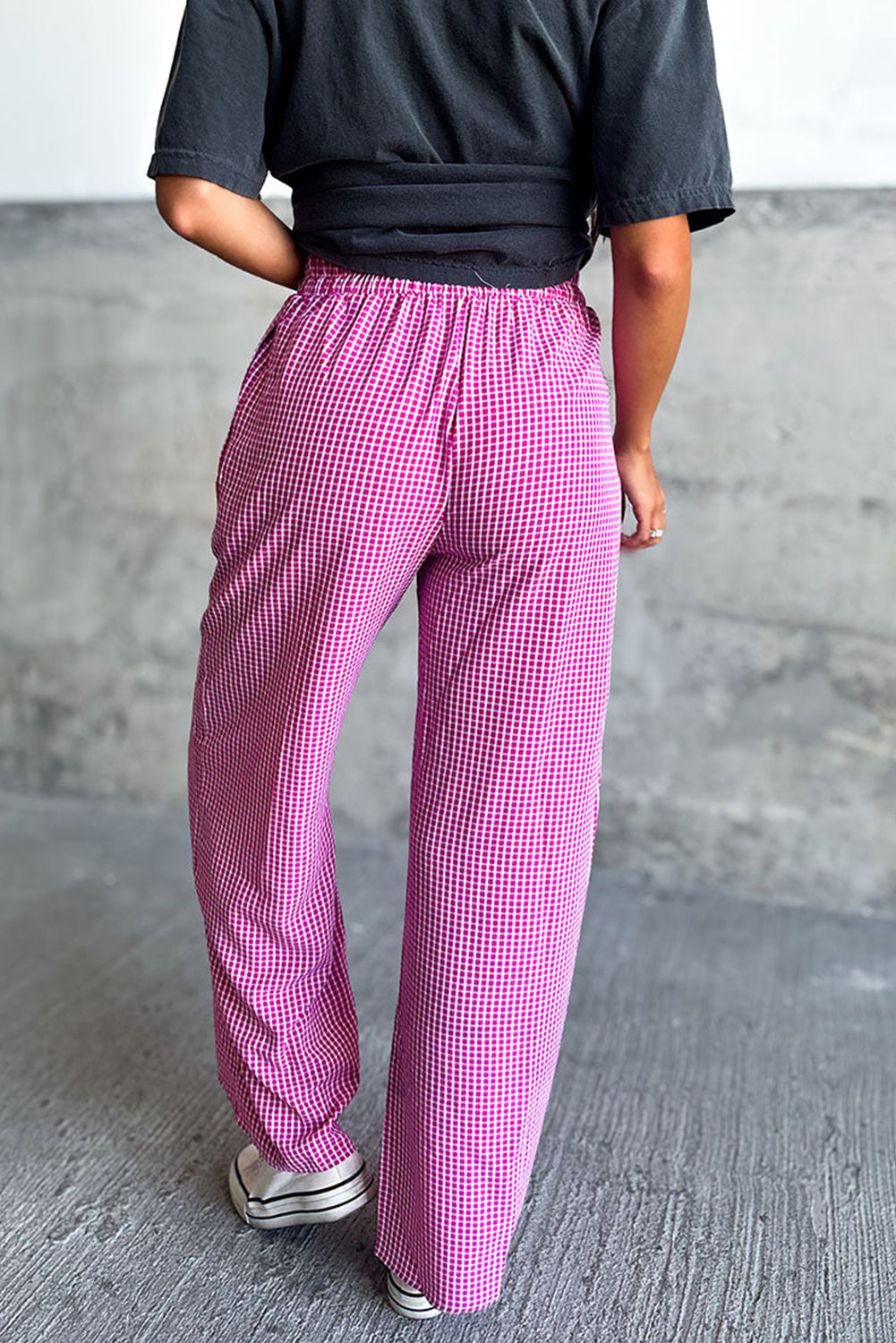 Prairie Rose Plaid Drawstring Wide-Leg Pants