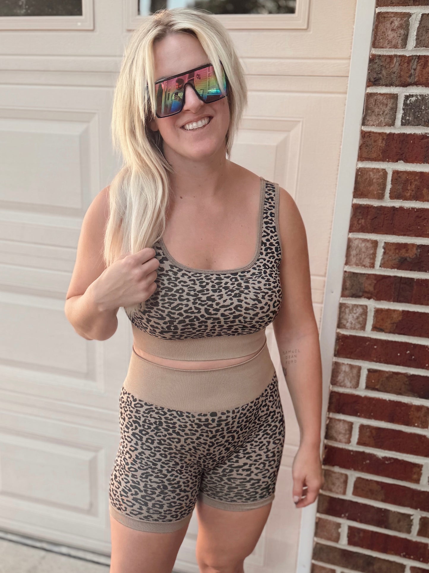 CHEETAH BRA & BIKER SHORT SET