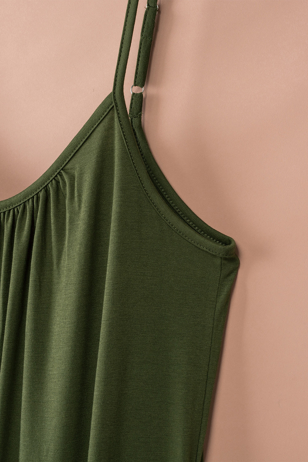 Green Grey Casual Spaghetti Straps Wide Leg Pocketed Jumpsuits