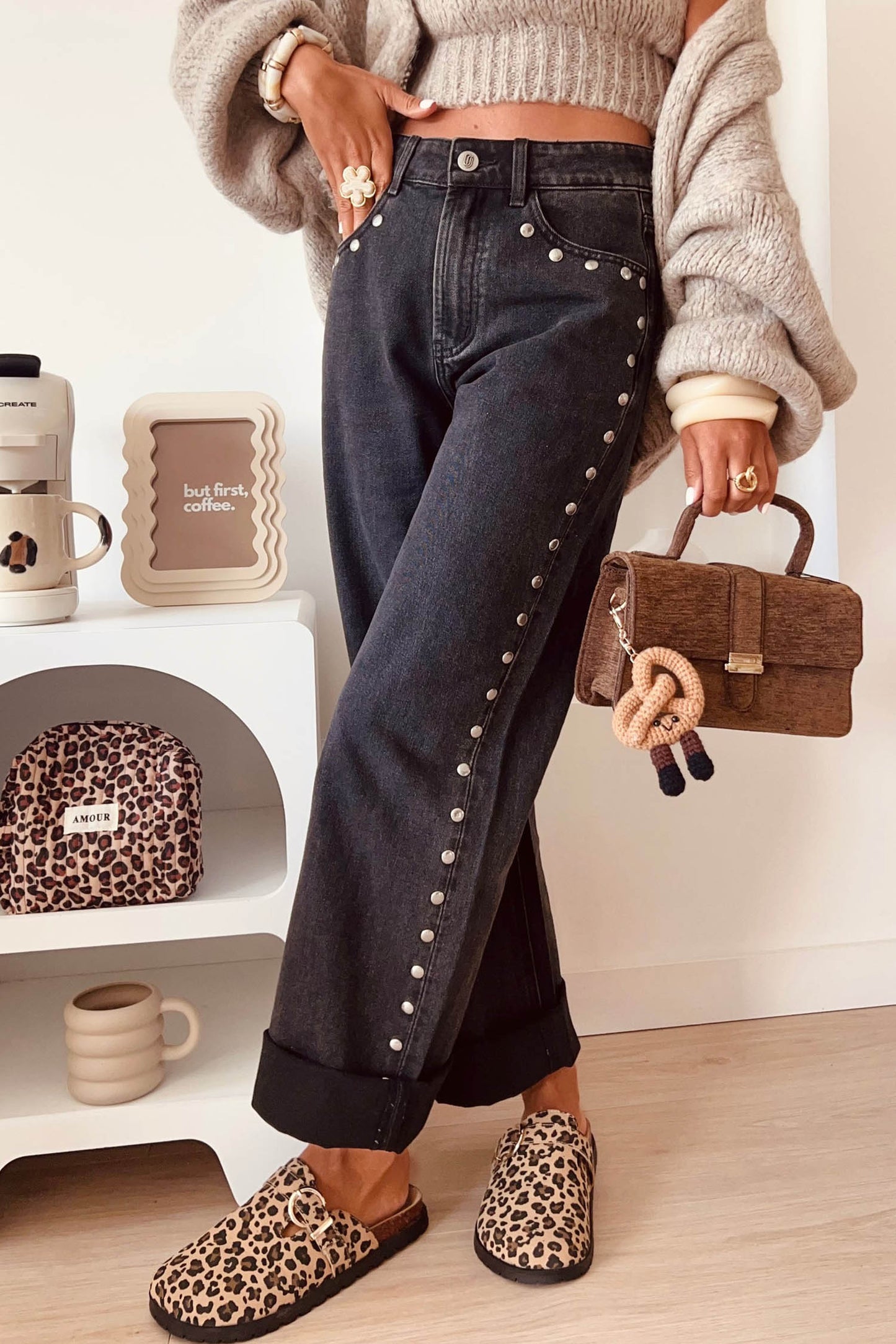Black Decorative Studs Casual Daily Wear Jeans