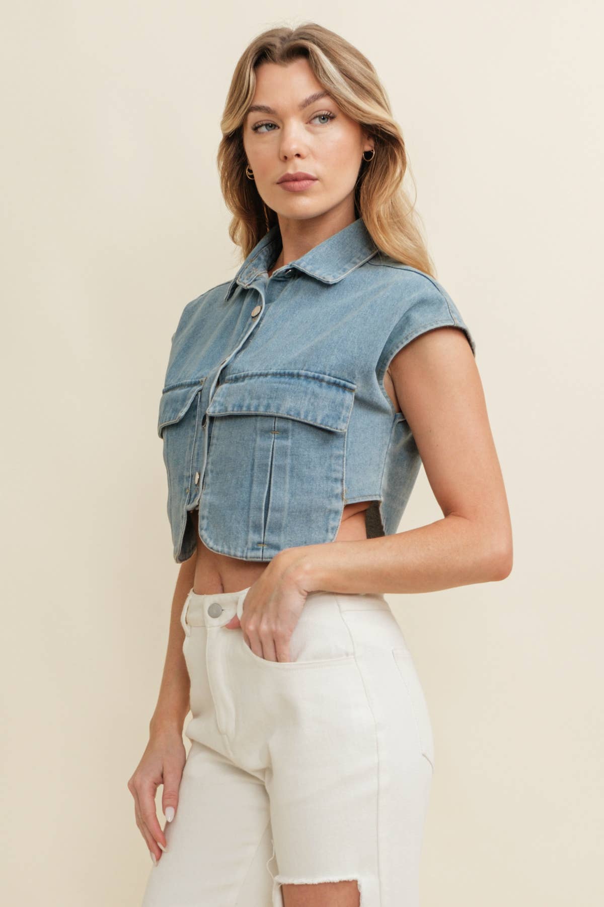 THE DENIM CAP SLEEVE TOP- ready to ship