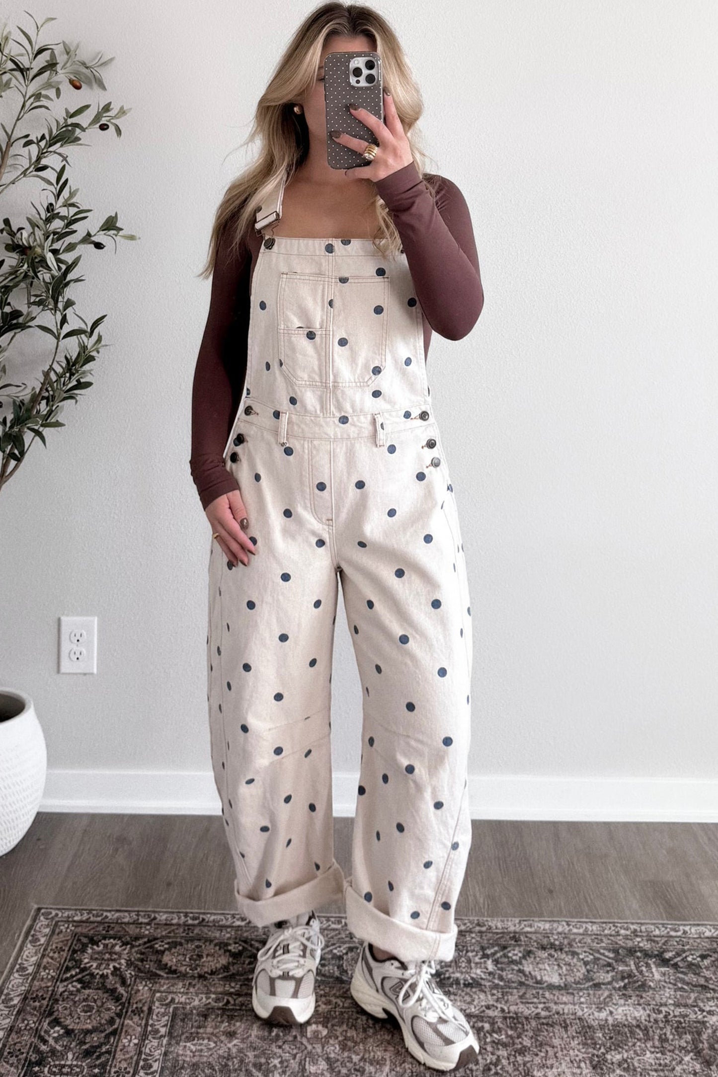 Jet Stream Polka Dot Denim Barrel Overalls