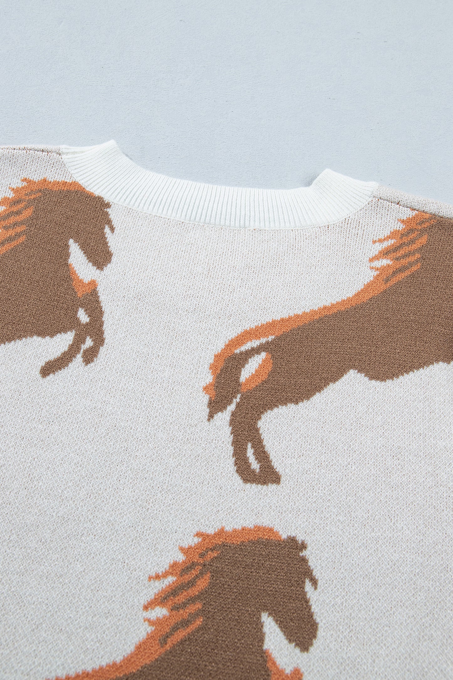 White Western Horse Printed Short Puff Sleeve Sweater