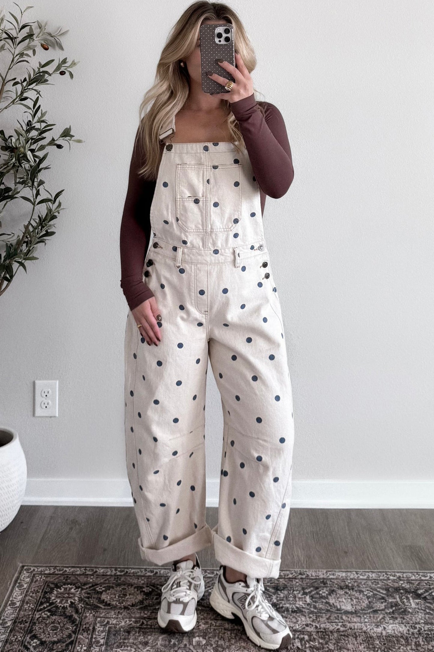 Jet Stream Polka Dot Denim Barrel Overalls