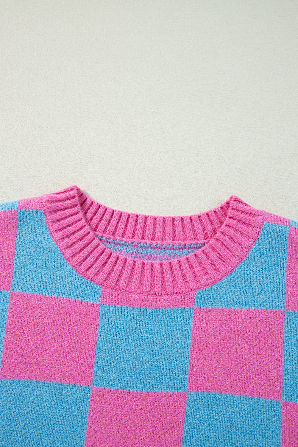 Strawberry Pink Colorblock Plaid Pattern Ribbed Trim Sweater Tank Top