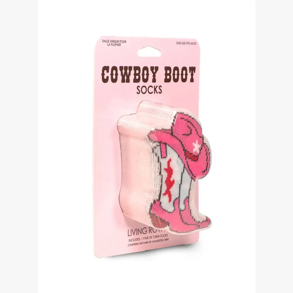 3D Packaged Crew Socks - Western Cowgirl - Pink