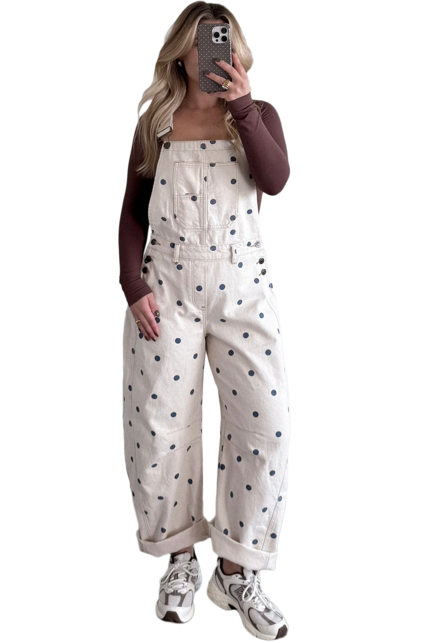 Jet Stream Polka Dot Denim Barrel Overalls