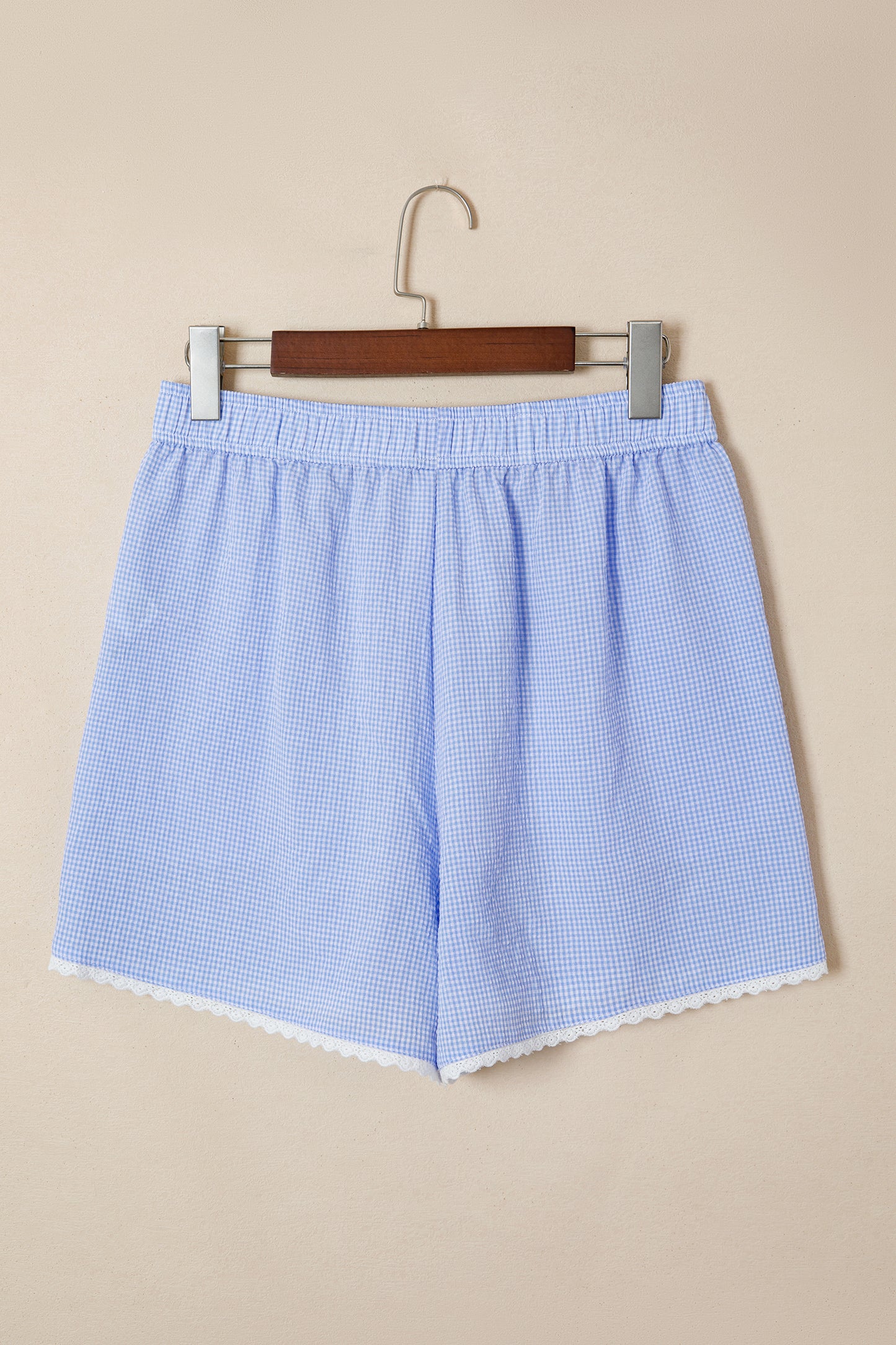 Green Gingham Plaid Button Detail Lace Trim Boxer Shorts
