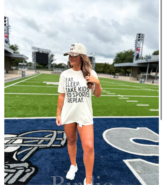 Eat. Sleep. Takes kids to Sports. Repeat Ivory Graphic Tee ready to ship