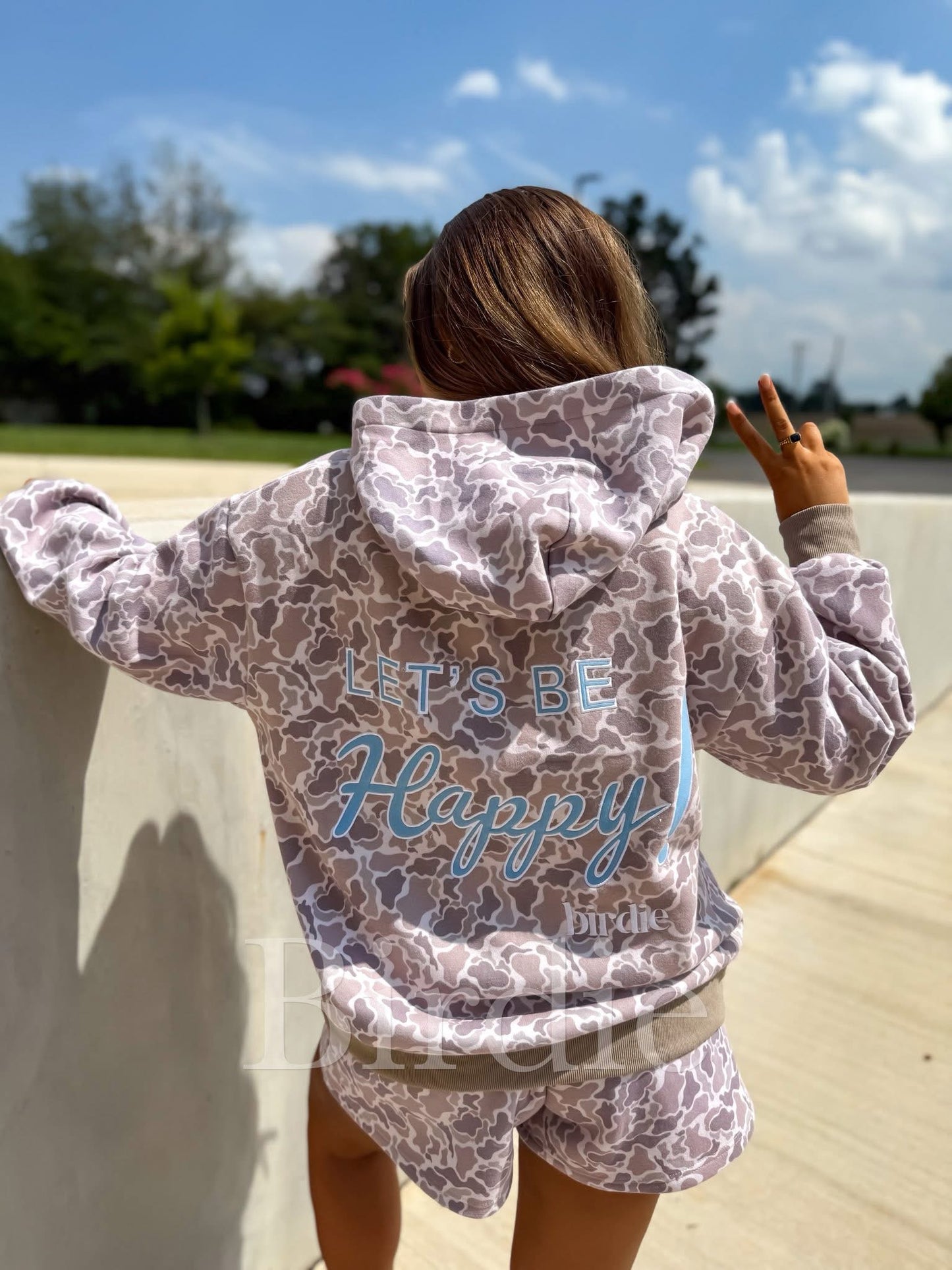 PREORDER BIRDIE Let's Be Happy Duck Camo Hoodie