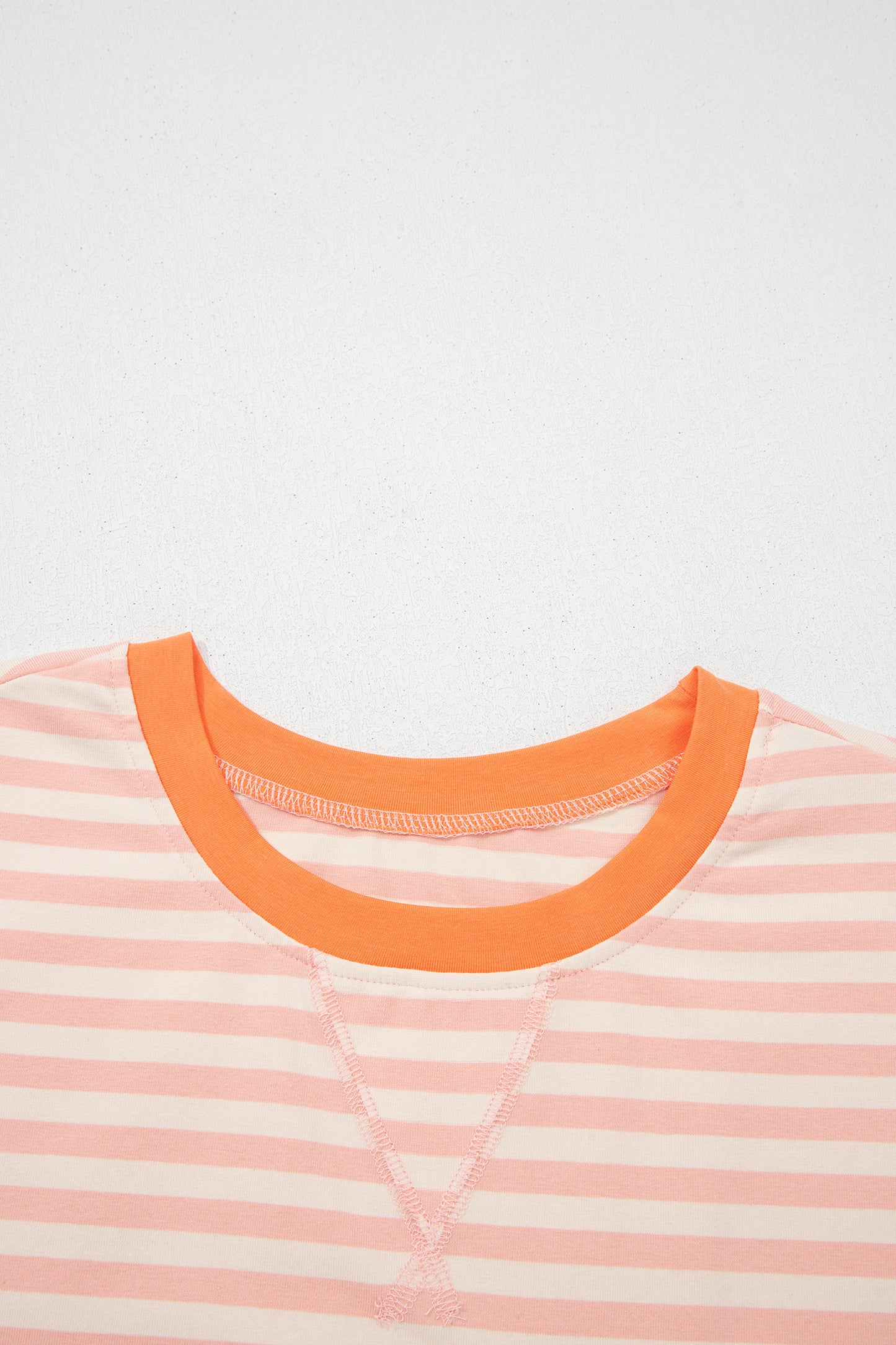 Sky Blue Stripe Contrast Neck Loose Tee and Drawstring Shorts Set