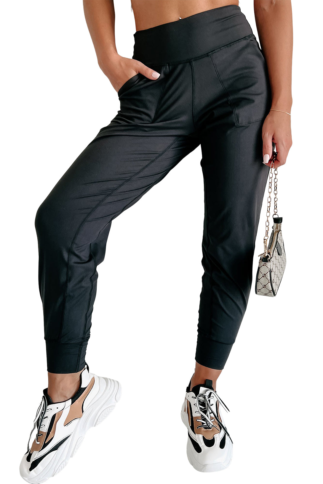 Exposed Seam High Waist Pocketed Joggers