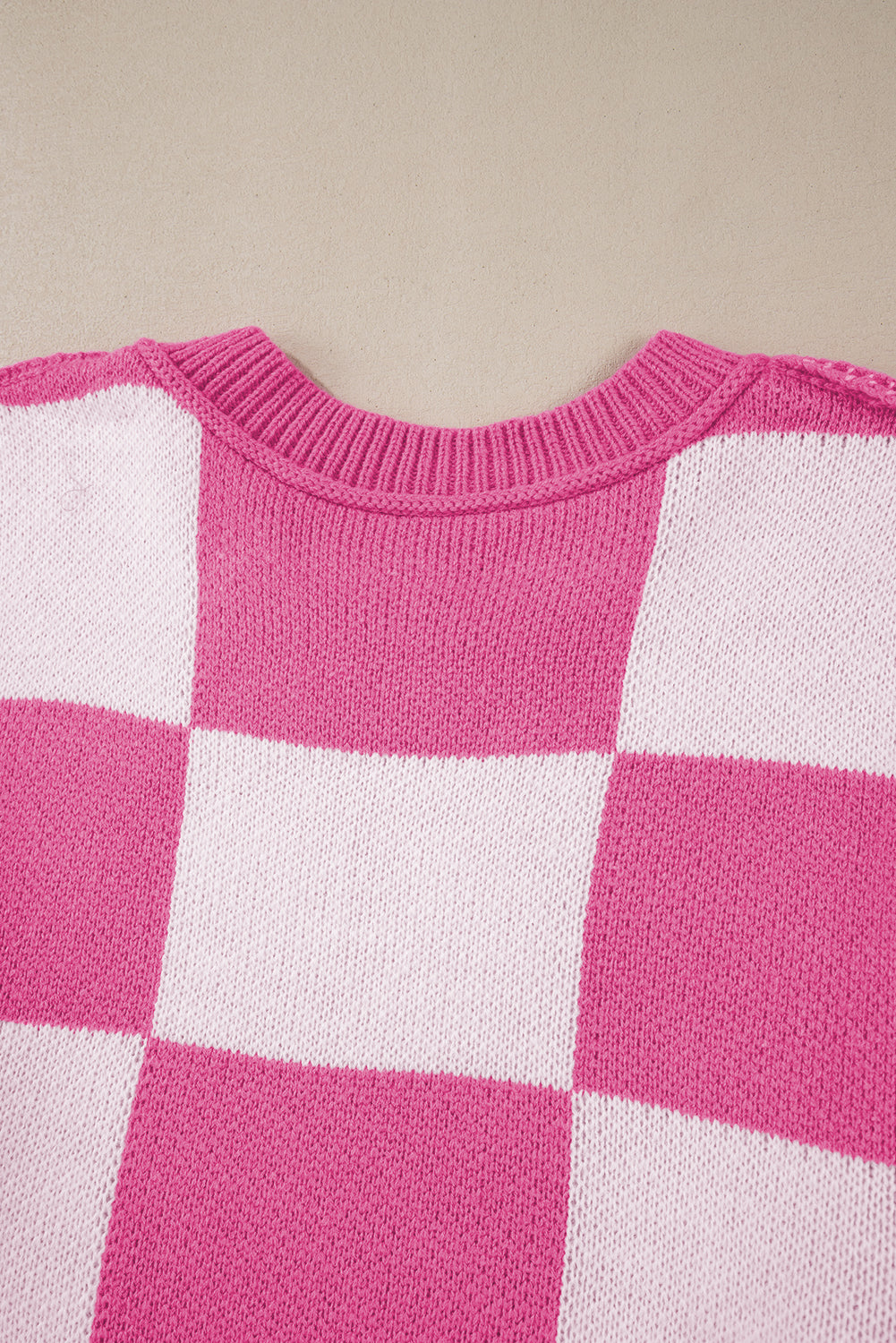 Rosy Checkered Bishop Sleeve Sweater