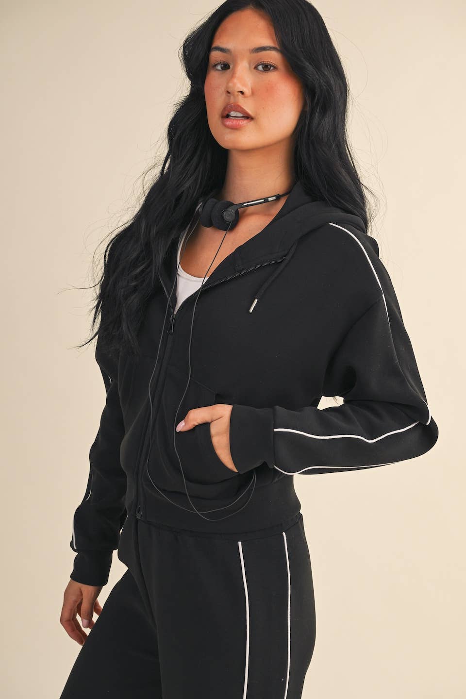 Super Soft Air Scuba Zip Up Hoodie With Piping