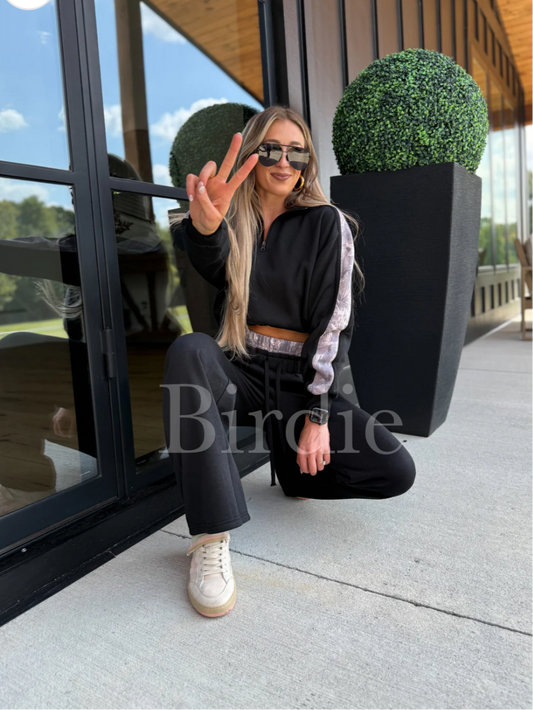 BIRDIE PREORDER Two Piece Black Set with Dark Camo Stripe (Sold as Set)