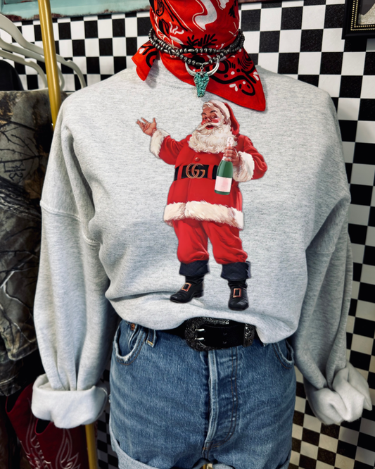 Gucci Santa in Red on ash gray sweatshirt Pre order