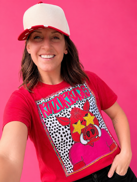 Preppy Razorback red crop