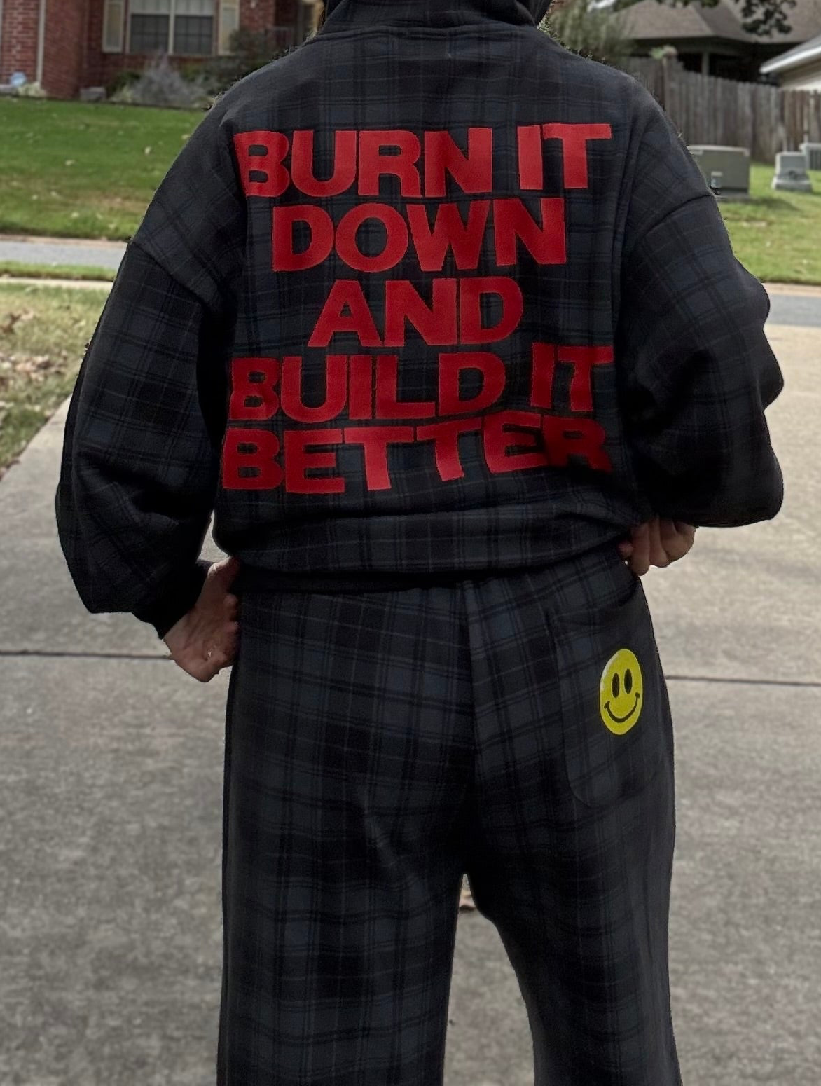 Burn it down and build it better Plaid Straight Leg Pants