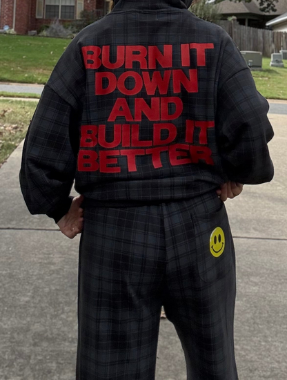 Burn it down and build it better Plaid Straight Leg Pants