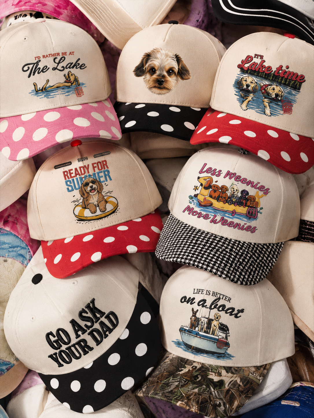 It’s lake time trucker hat pre order in red polka dot