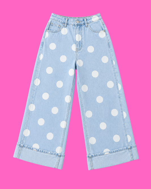 Sky Blue or Brown Polka Dot Jeans