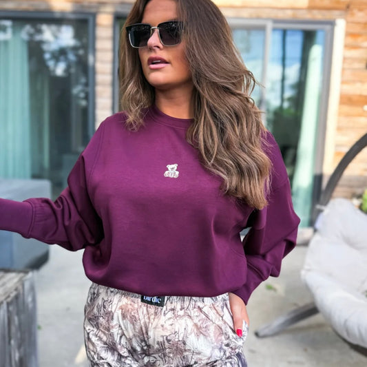 BIRDIE Teddy Bear Embroidered Maroon Scuba Hoodie-ready to ship