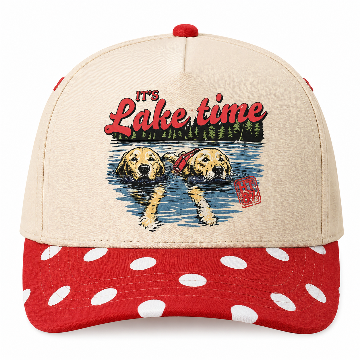 It’s lake time trucker hat pre order in red polka dot
