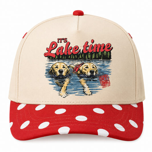 It’s lake time trucker hat pre order in red polka dot
