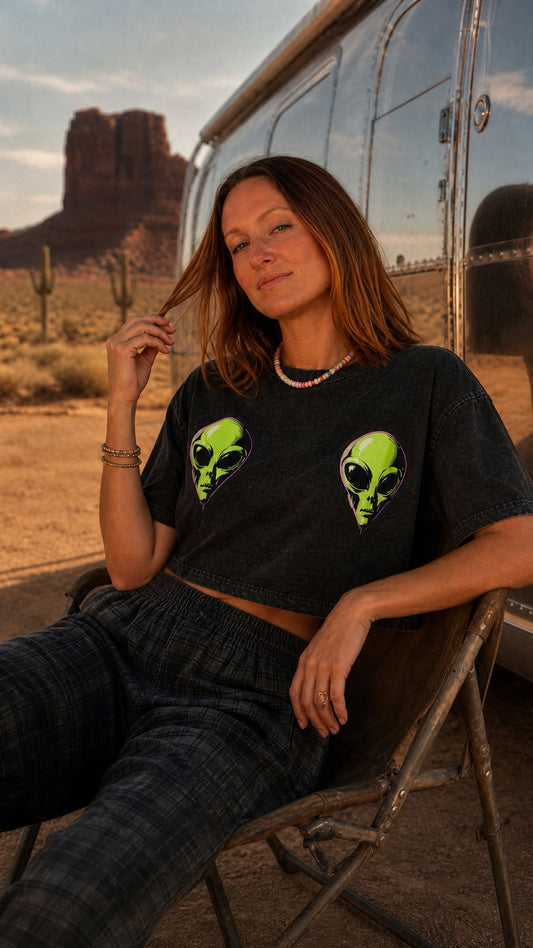 Greetings Earthling I come in Peace Alien Crop Tee