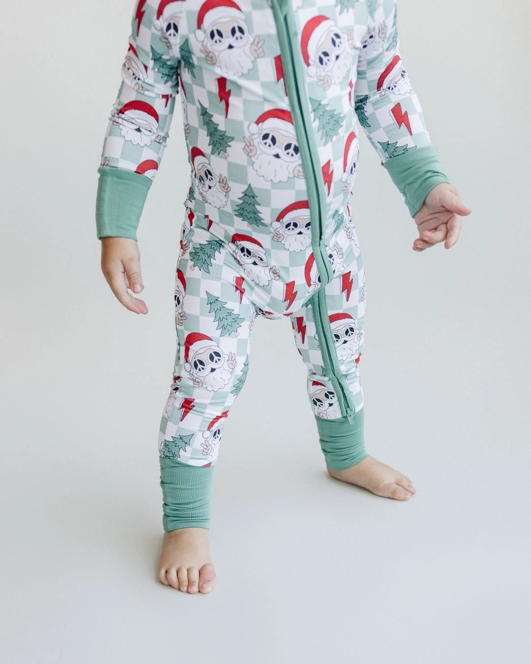 Christmas Baby Bamboo Clothing Zip Romper | Checkered Santa