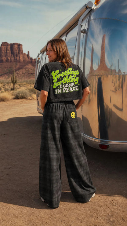 Greetings Earthling I come in Peace Alien Crop Tee