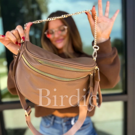 Birdie PREORDER Camel Double Zipper Crossbody Bag