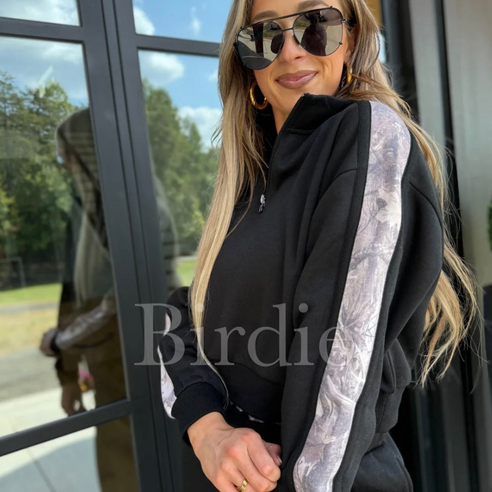 BIRDIE PREORDER Two Piece Black Set with Dark Camo Stripe (Sold as Set)
