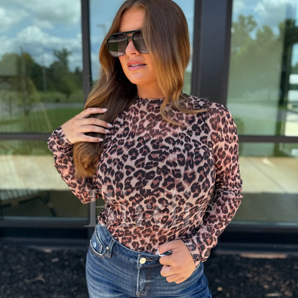 BIRDIE PREORDER Leopard Mesh Long Sleeve Top