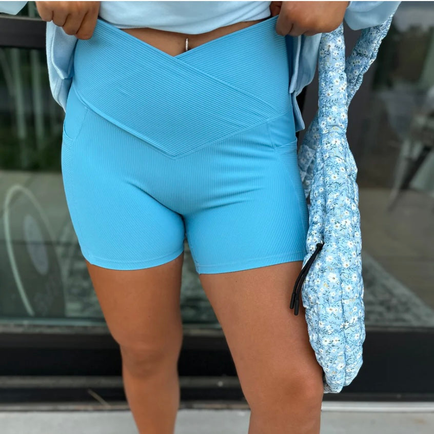 Aqua Ribbed Biker Shorts