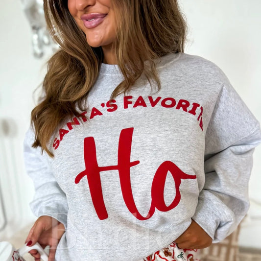 Santa's Favorite Ho Ash Gray Puff Graphic Crew pre order