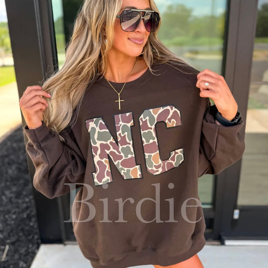 Custom Duck Camo State Dark Chocolate Graphic Crewneck