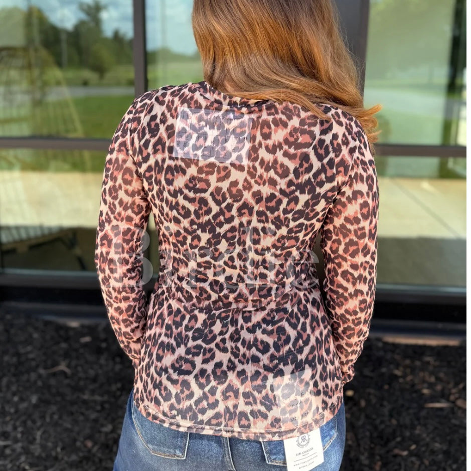 BIRDIE PREORDER Leopard Mesh Long Sleeve Top