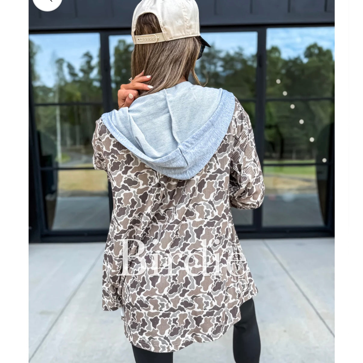 BIRDIE PREORDER Ribbed Shacket with Gray Hood in Duck Camo