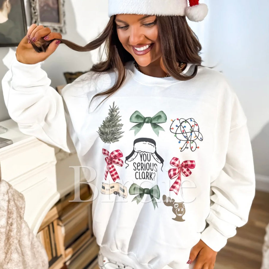 Are You Serious Clark Graphic Crewneck on White