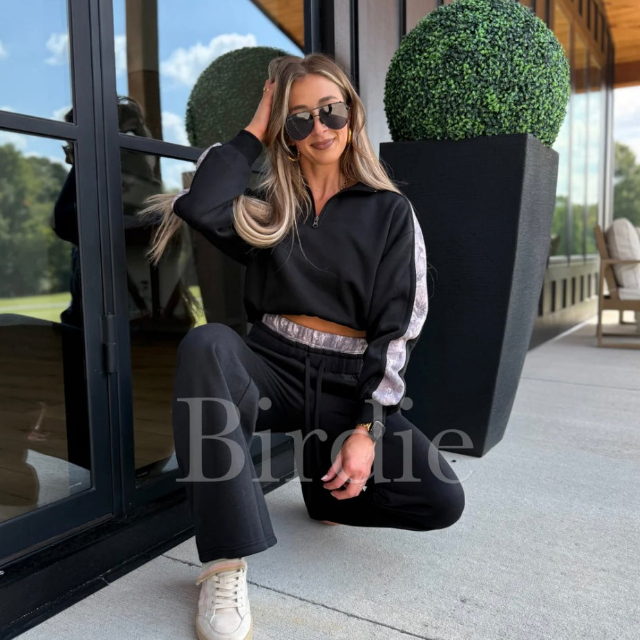 BIRDIE PREORDER Two Piece Black Set with Dark Camo Stripe (Sold as Set)